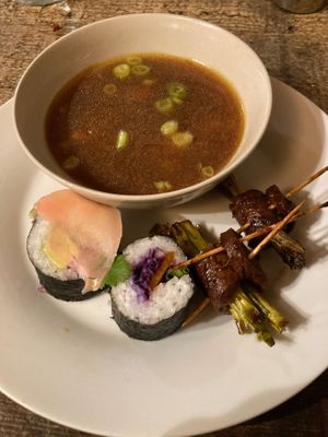 Starter - sushi and miso soup at Rockaway Cafe in Temple Cloud