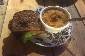 so good I ate half before I remembered to take a photo, a BLT and excellent butternut squash soup. at Rockaway Cafe in Temple Cloud