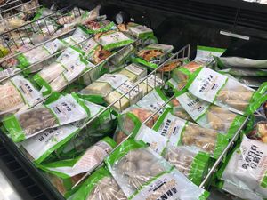 Many Vegan selection from imitation crab meat, hotdogs, chicken drumstick, seafood meatballs, and many more. Some vegetarian products are mixed in, so check labels. at Ben Thanh Plaza Central Market in Arlington