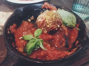 Vegan Meatballs (not picture are the other 2 Balls that we instantly devoured)  at Francie's Pizzeria in Coolangatta