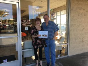 HappyCow team member with SLO Ambassador Steve. (See HappyCow decal of excellence on window.) at Y'not Organic in Pismo Beach