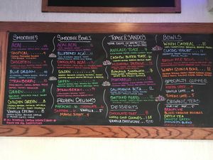 Menu board. at Y'not Organic in Pismo Beach