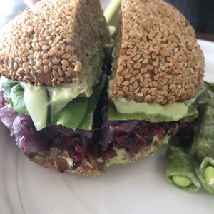 Black bean beet burger at Y'not Organic in Pismo Beach
