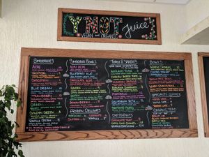 Updated menu 6/2018. All items are vegan, except smoothies contain honey by default, although one may substitute. at Y'not Organic in Pismo Beach