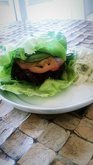 GF Lettuce wrapped Beet Burger w/fennel slaw at Y'not Organic in Pismo Beach