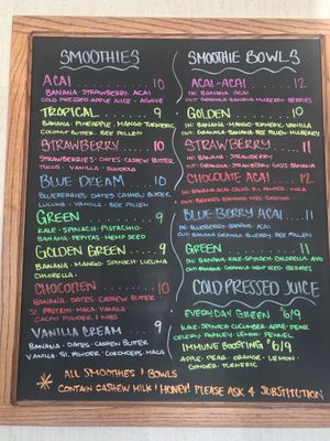 Smoothies and smoothie bowls  at Y'not Organic in Pismo Beach