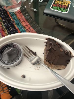 Chocolate tart and blackberry sauce to go  at Y'not Organic in Pismo Beach