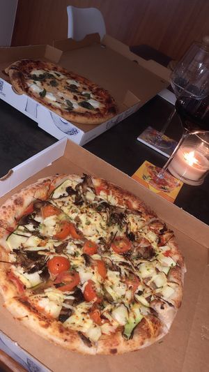 Zucchini pizza added cherry tomatoes and mushroom, swap cheese for vegan cheese  at El Capitano in Noosa Heads