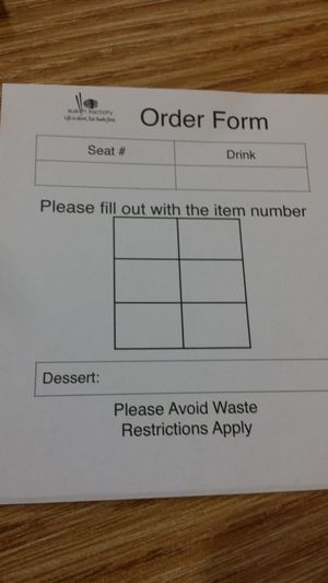 sushi order sheet at Sushi Factory in Melbourne