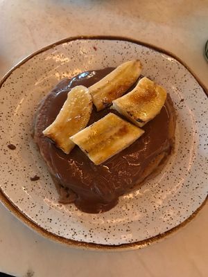 Oat meal and banana vegan pancake at Nicolau Lisboa in Lisbon