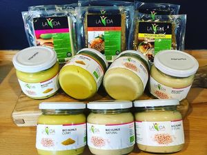 Tofu, seitan, hummus.

Photo by: Trgovina Krajček on Facebook at Trgovina Krajček in Kranj