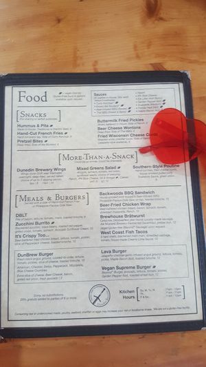 Menu at Dunedin Brewery in Dunedin