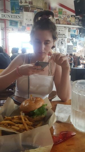 Vegan burger fries HUMMUS pita boiled peanuts at Dunedin Brewery in Dunedin