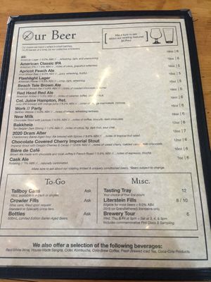 Menu at Dunedin Brewery in Dunedin