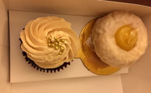 Lemon donut and chocolate cupcake at Sorelle and Co. in Toronto