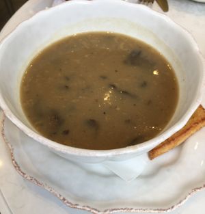 Soupe du jour (1/2 portion): pommes de terre et champignons  at Sorelle and Co. in Toronto