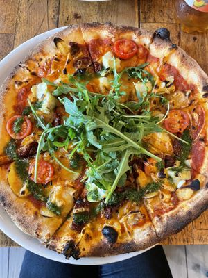 Vegan pizza with potato, artichoke. Very good!  at Stefanos Pizzabar in Copenhagen