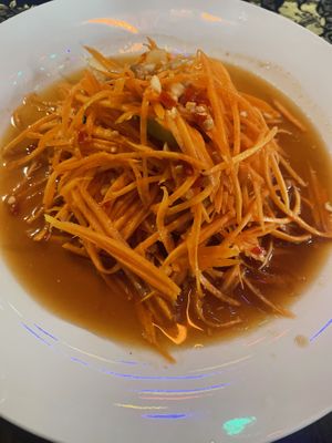 ‘Carrot Salad’ Was supposed to have green beans but just carrot. Order hot spice at your peril   at Thai Chef's Restaurant in New Plymouth