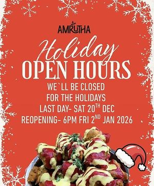Xmas 2025 closure at Amrutha Lounge - Earlsfield in South West London