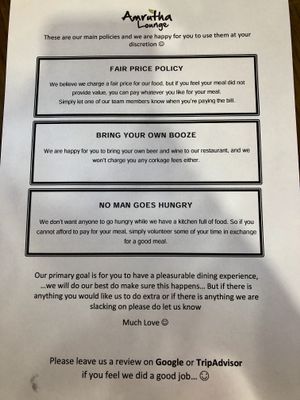 Main policies :) at Amrutha Lounge - Earlsfield in South West London