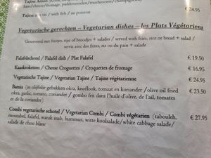 Vegetarian options on menu at Amon in Bruges