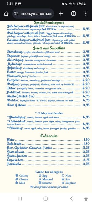 Menu jan 2025 at El Limon in Tenerife