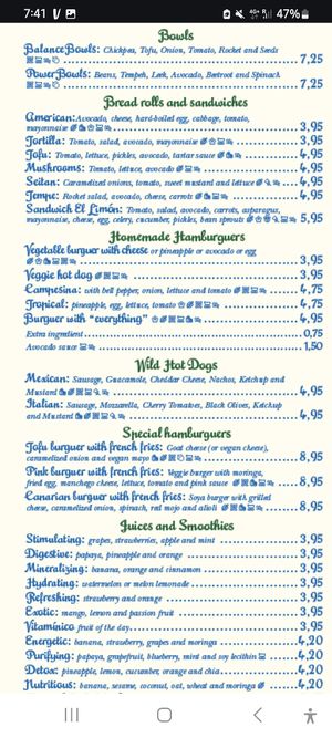 Menu jan 2025 at El Limon in Tenerife