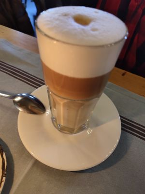 caramel latte with oatmilk at Park Cafe in Traunstein