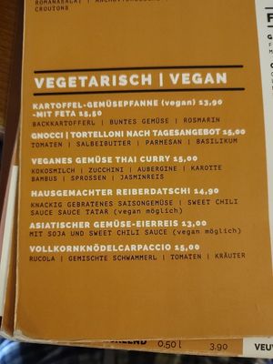 their vegetarian / vegan menu at Park Cafe in Traunstein