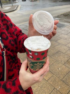 Now selling vegan whipped cream to go on top of hot chocolate and coffee. I had the hot chocolate with whipped cream which was amazing! at Starbucks in Rochester