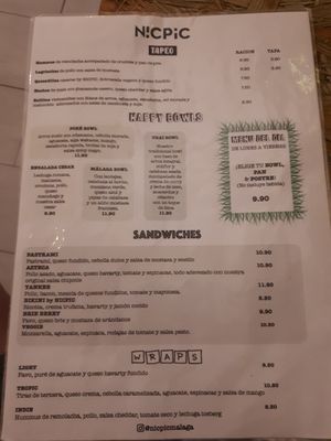 Menu at NicPic in Malaga