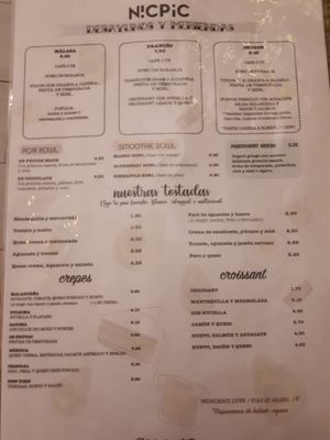 Menu at NicPic in Malaga