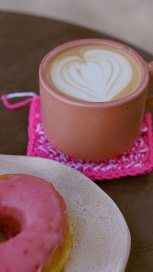 Oat latte and Vegan berry donut at El Burro Rayado - Food Cart in Tijuana