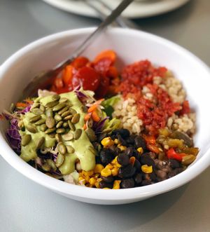 This is the Costa Rica Inspired Brightside Bowl.  These bowls change up a bit each day at Brightside Kitchen in Des Moines