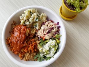 This is the BBQ Brightside Bowl-  These bowls change up a bit each day.   at Brightside Kitchen in Des Moines