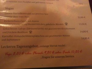 Vegan menu at Cafe Einstein in Freiburg