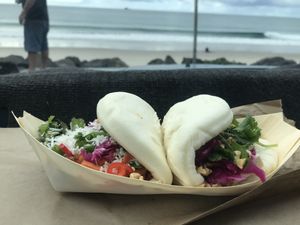Rainbow satay & siracha tofu bao buns, so good! They changed the tofu to a airy fried type though and not as nice.. will hope this tofu comes back as I’m here every week!! 🙏 at Foxy Luus in Byron Bay