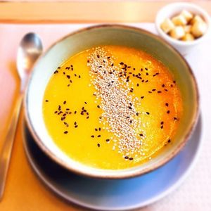 Pumpkin soup at Savory Acai House & Healthy Food in Valencia