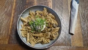 "Alfredo" to me it's more like a stroganoff at  PLANT GOSSIP - powered by OrVeganic Kitchen in Coeur D Alene