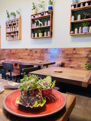 Plating & Presentation is homely & so gorgeous! Attention to detail is PHENOMENAL!!! The coleslaw side salad “OH MY” the guacamole probably the best I’ve ever had! JUST WOW!! at  PLANT GOSSIP - powered by OrVeganic Kitchen in Coeur D Alene