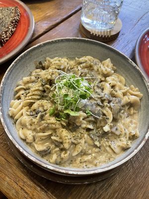 Alfredo Pasta at  PLANT GOSSIP - powered by OrVeganic Kitchen in Coeur D Alene