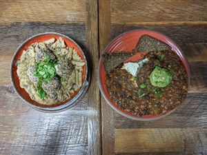 Sloppy Vegan Joe & Creamy Alfredo + Forbidden Balls  at  PLANT GOSSIP - powered by OrVeganic Kitchen in Coeur D Alene