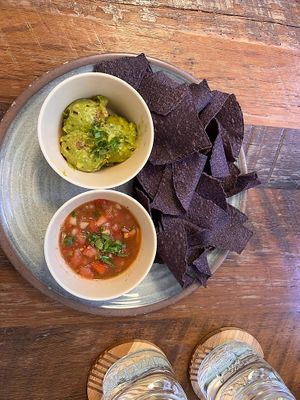 Purple corn chips with salsa  at  PLANT GOSSIP - powered by OrVeganic Kitchen in Coeur D Alene