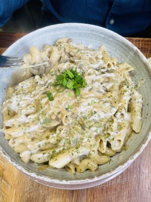 Pasta. This cream sauce was to die forr  at  PLANT GOSSIP - powered by OrVeganic Kitchen in Coeur D Alene