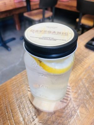 Water in a fun mason jarr  at  PLANT GOSSIP - powered by OrVeganic Kitchen in Coeur D Alene