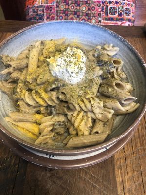 Alfredo Chardanay Pasta at  PLANT GOSSIP - powered by OrVeganic Kitchen in Coeur D Alene