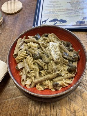 The sauce was cool but the pasta it self taste like cardboard  at  PLANT GOSSIP - powered by OrVeganic Kitchen in Coeur D Alene