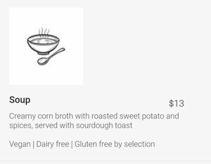Vegan soup at Old Green Bean in Bendigo