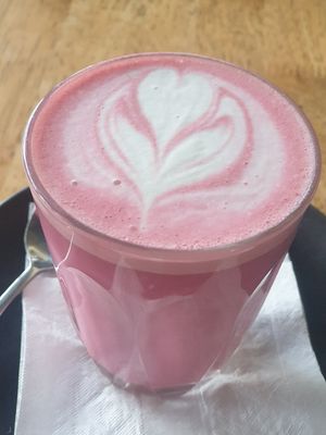 Beetroot soy latte at Whitby in Bendigo