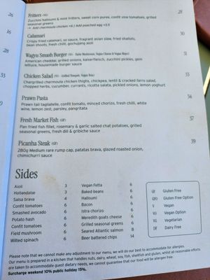 Menu dec 2024 at Whitby in Bendigo